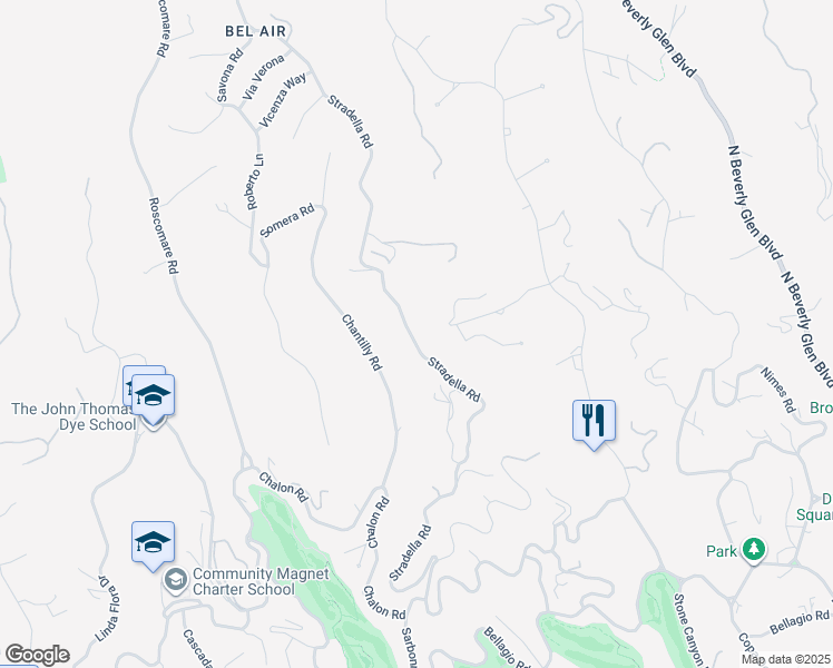 map of restaurants, bars, coffee shops, grocery stores, and more near 1043 Stradella Road in Los Angeles