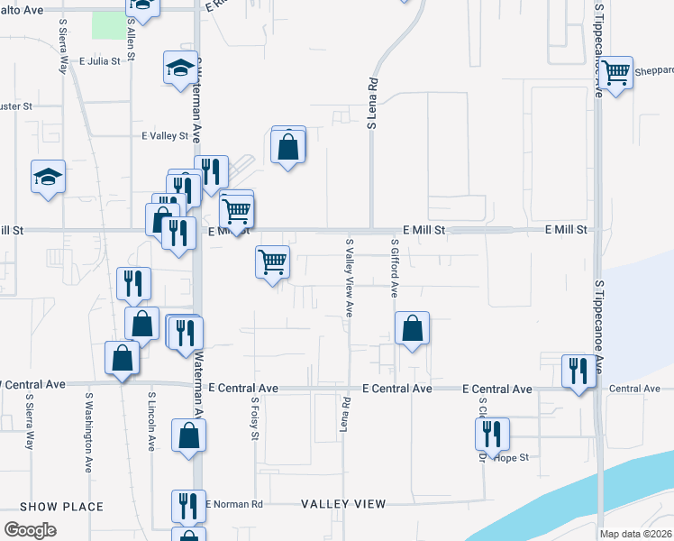 map of restaurants, bars, coffee shops, grocery stores, and more near 603 San Jacinto Street in San Bernardino