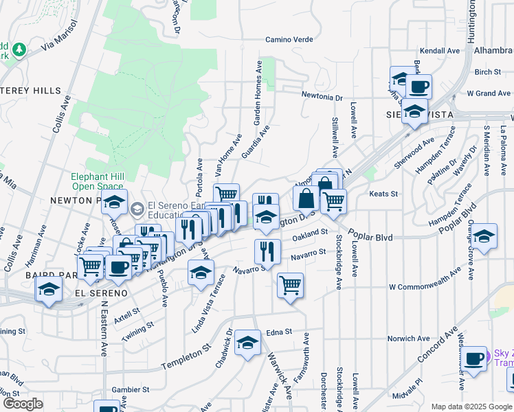 map of restaurants, bars, coffee shops, grocery stores, and more near 5172 Almont Street in Los Angeles