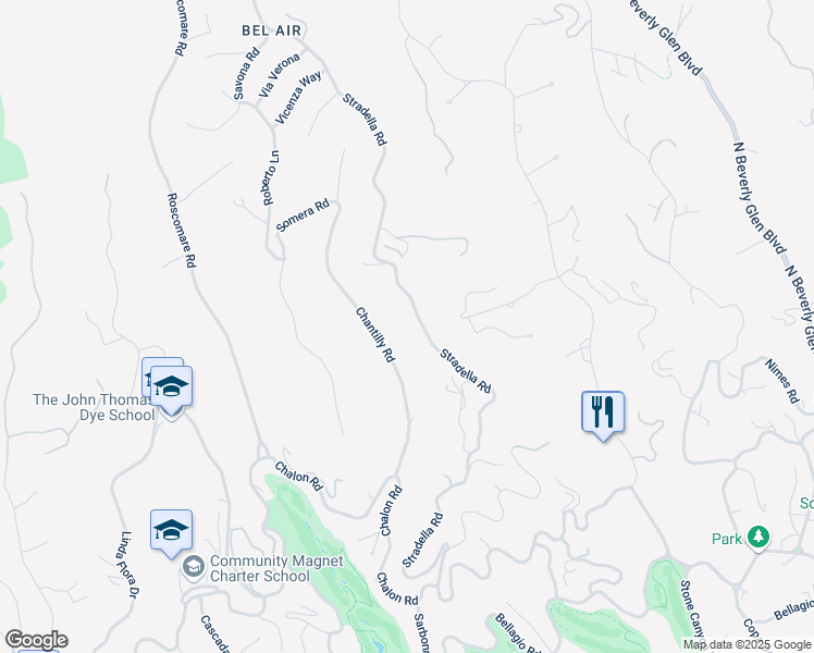 map of restaurants, bars, coffee shops, grocery stores, and more near 1063 Stradella Road in Los Angeles