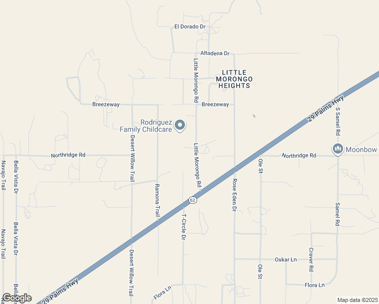 map of restaurants, bars, coffee shops, grocery stores, and more near 8878 Little Morongo Road in Morongo Valley