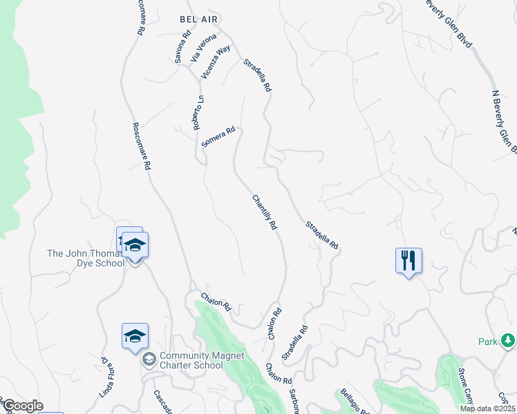map of restaurants, bars, coffee shops, grocery stores, and more near 1041 Chantilly Road in Los Angeles