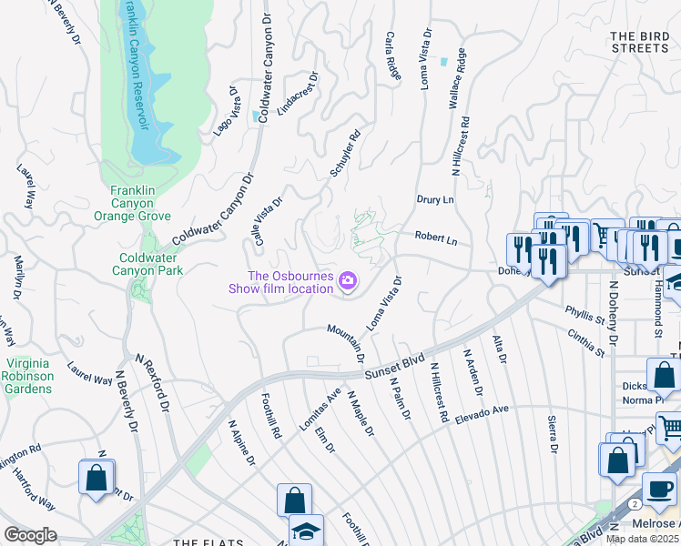 map of restaurants, bars, coffee shops, grocery stores, and more near 520 Stonewood Drive in Beverly Hills