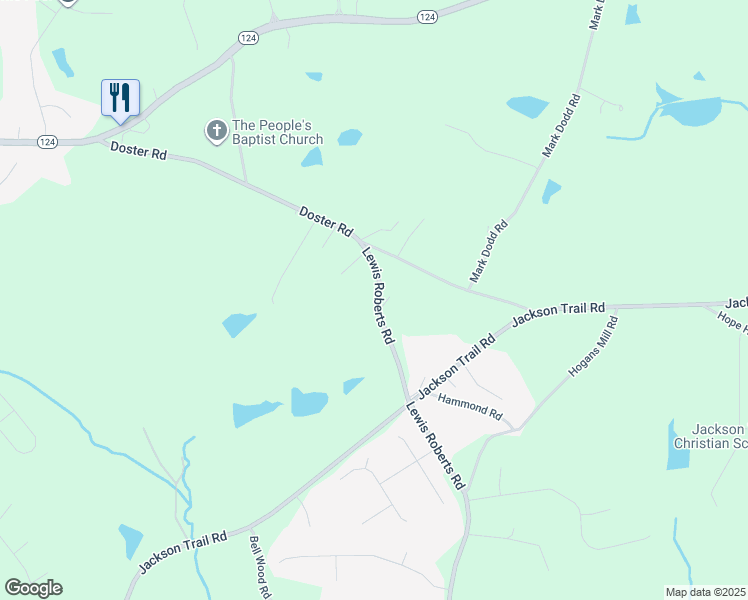 map of restaurants, bars, coffee shops, grocery stores, and more near 1277 Lewis Roberts Road in Jefferson