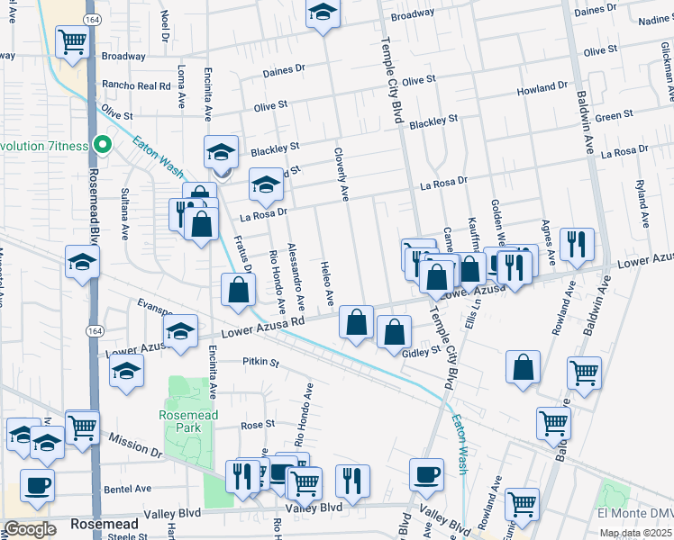 map of restaurants, bars, coffee shops, grocery stores, and more near 4856 Heleo Avenue in Temple City
