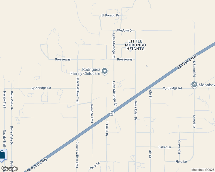 map of restaurants, bars, coffee shops, grocery stores, and more near 8878 Little Morongo Road in Morongo Valley