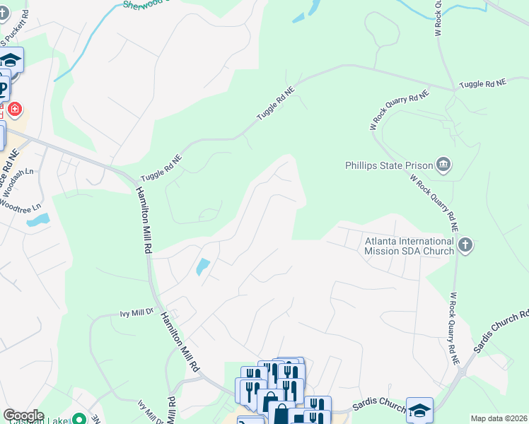 map of restaurants, bars, coffee shops, grocery stores, and more near 4511 Plantation Mill Tr Northeast in Buford