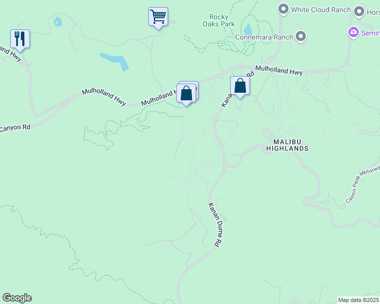 map of restaurants, bars, coffee shops, grocery stores, and more near 305 Vera Canyon Drive in Malibu