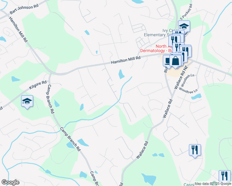 map of restaurants, bars, coffee shops, grocery stores, and more near 3460 Micklers Way in Buford