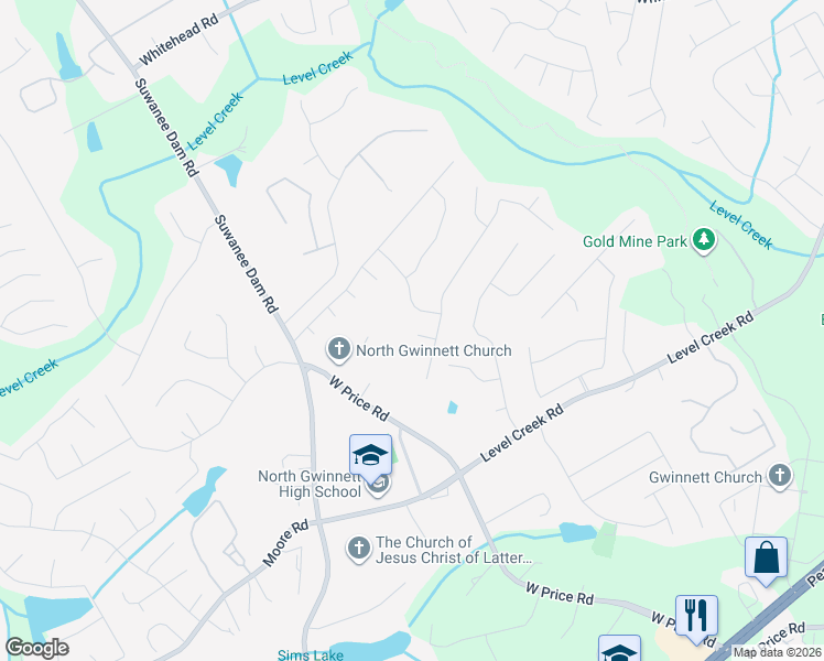map of restaurants, bars, coffee shops, grocery stores, and more near 4983 Banfield Court Northeast in Suwanee