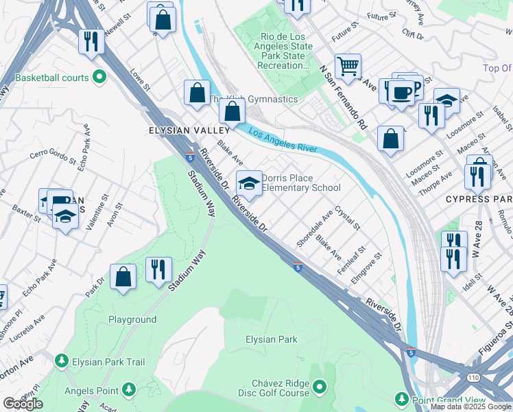 map of restaurants, bars, coffee shops, grocery stores, and more near 2228 Dorris Place in Los Angeles