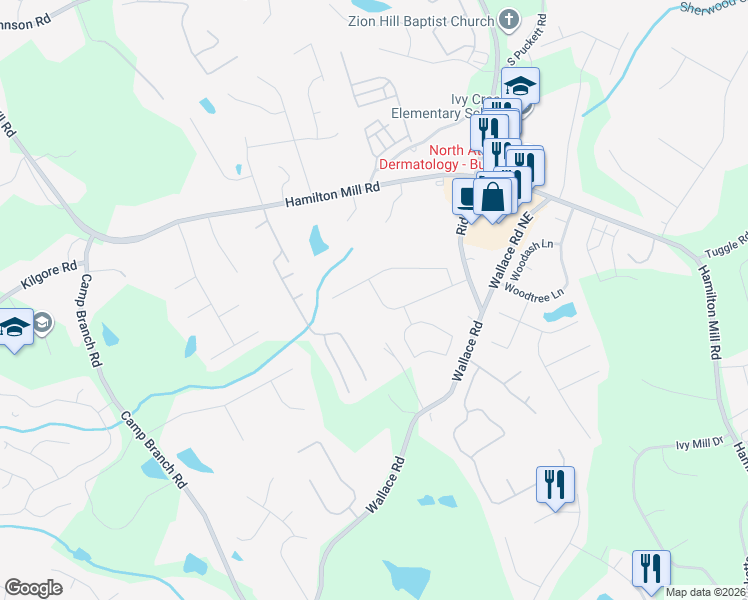 map of restaurants, bars, coffee shops, grocery stores, and more near 3025 Hampton Bay Cove Northeast in Buford