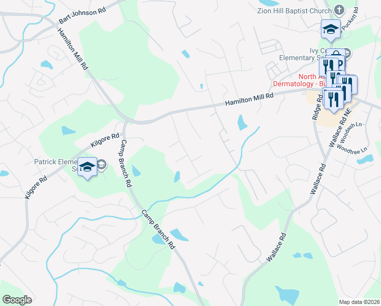 map of restaurants, bars, coffee shops, grocery stores, and more near 2952 Hollow Mill Lane in Buford