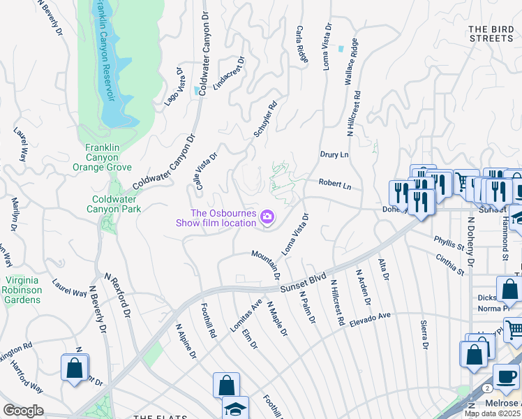 map of restaurants, bars, coffee shops, grocery stores, and more near 520 Stonewood Drive in Beverly Hills