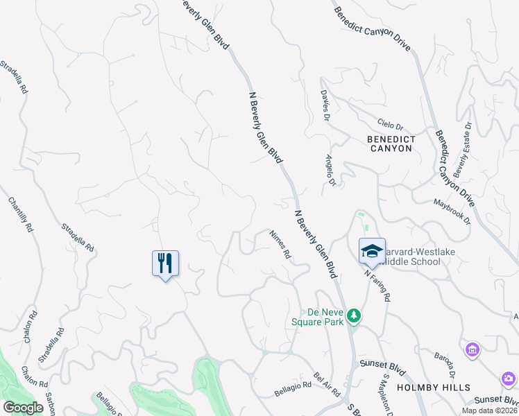 map of restaurants, bars, coffee shops, grocery stores, and more near 863 North Beverly Glen Boulevard in Los Angeles