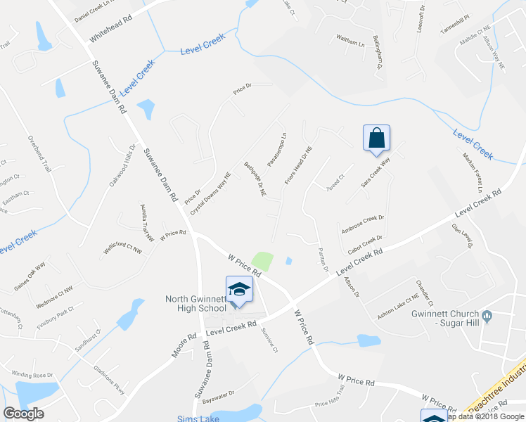 map of restaurants, bars, coffee shops, grocery stores, and more near 4983 Banfield Court Northeast in Suwanee