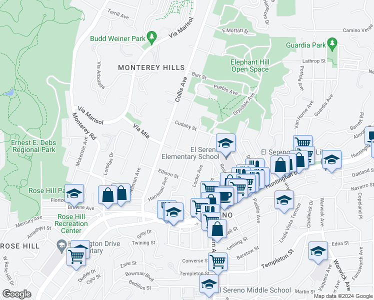 map of restaurants, bars, coffee shops, grocery stores, and more near 4783 Carnegie Street in Los Angeles
