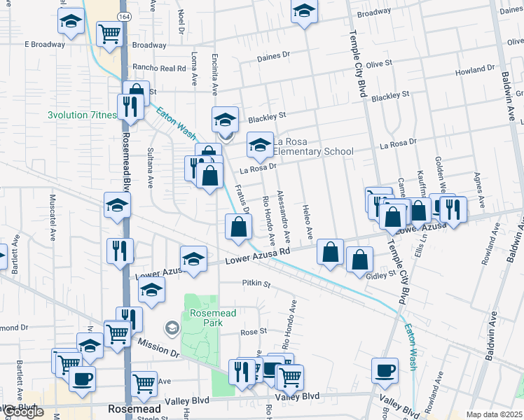 map of restaurants, bars, coffee shops, grocery stores, and more near 4921 Rio Hondo Avenue in Temple City