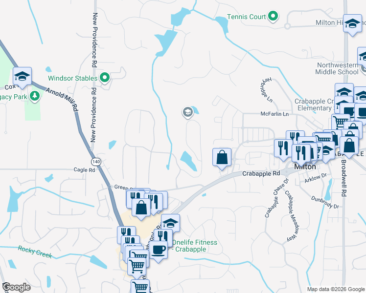 map of restaurants, bars, coffee shops, grocery stores, and more near 13055 Morningpark Circle in Alpharetta