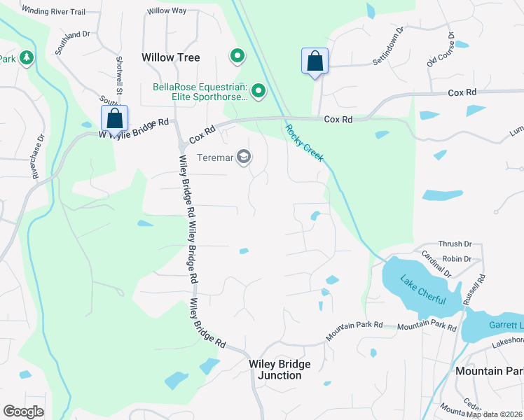 map of restaurants, bars, coffee shops, grocery stores, and more near 127 Fernwood Drive in Woodstock