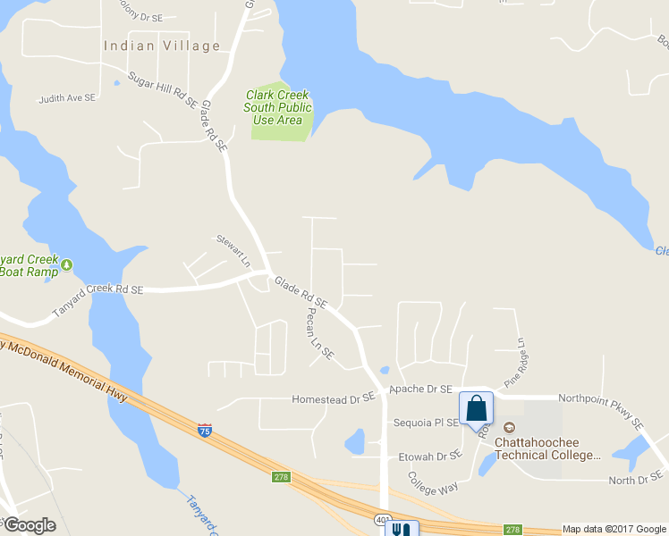 map of restaurants, bars, coffee shops, grocery stores, and more near 6875 Pawnee Trail in Acworth