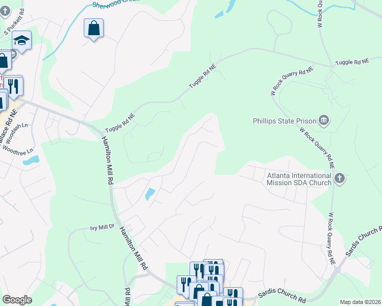 map of restaurants, bars, coffee shops, grocery stores, and more near 4511 Plantation Mill Tr Northeast in Buford