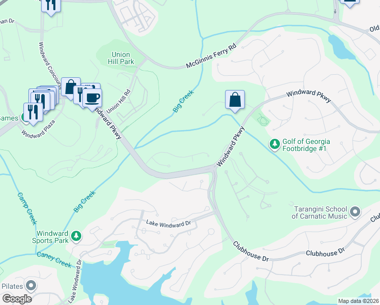 map of restaurants, bars, coffee shops, grocery stores, and more near 1280 Compass Pointe Crossing in Alpharetta