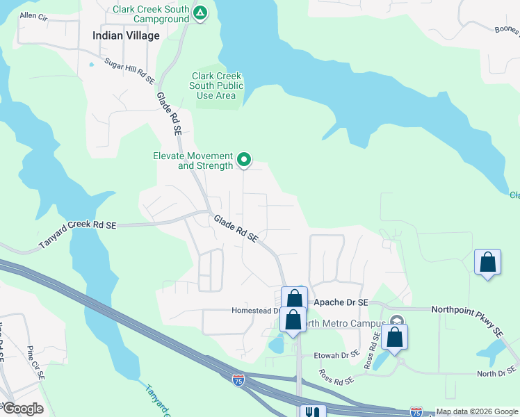 map of restaurants, bars, coffee shops, grocery stores, and more near 6875 Pawnee Trail in Acworth