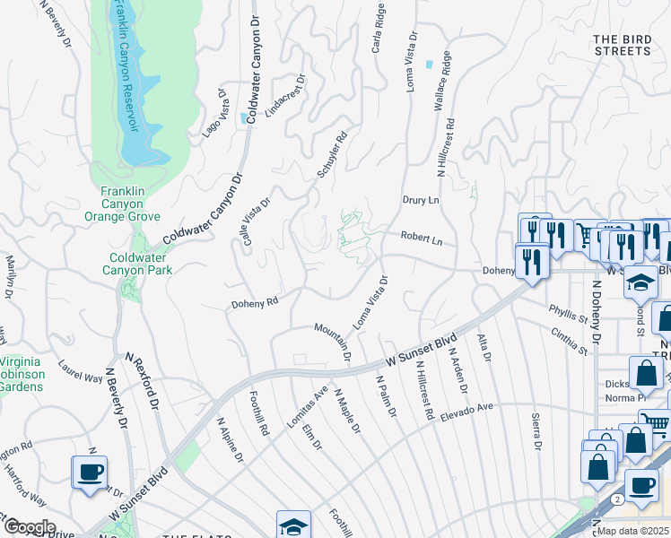 map of restaurants, bars, coffee shops, grocery stores, and more near 510 Stonewood Drive in Beverly Hills