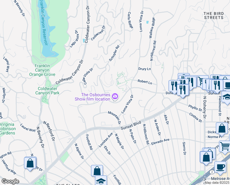 map of restaurants, bars, coffee shops, grocery stores, and more near 510 Stonewood Drive in Beverly Hills