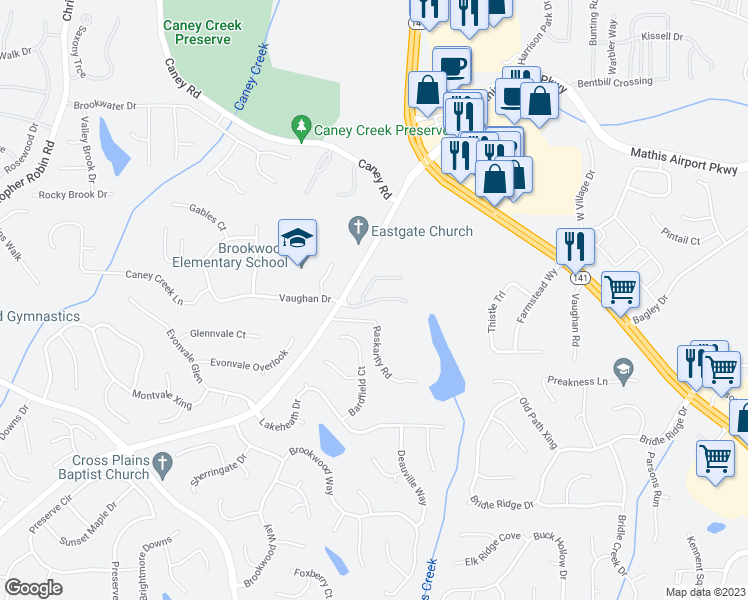 map of restaurants, bars, coffee shops, grocery stores, and more near Arbor Vine Way in Cumming