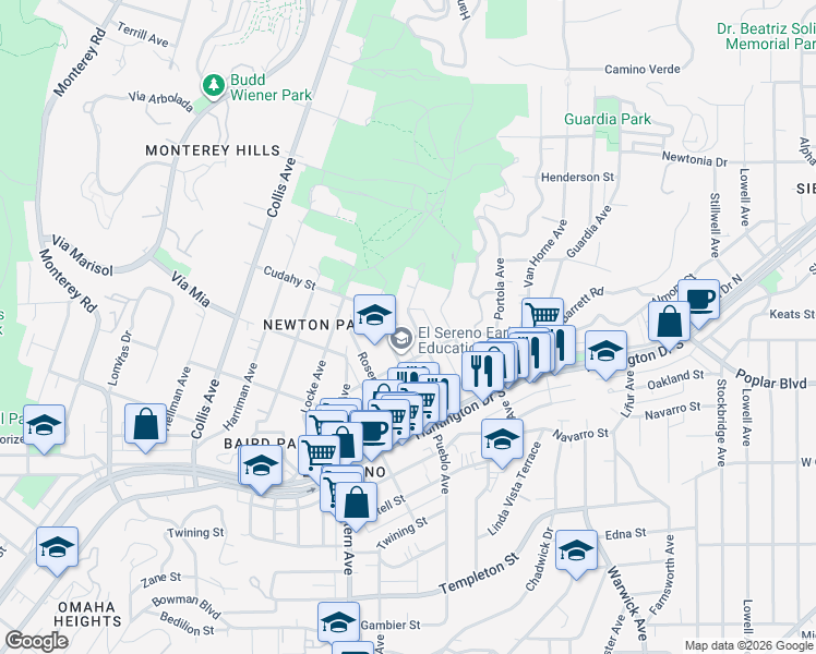 map of restaurants, bars, coffee shops, grocery stores, and more near 3933 Drysdale Avenue in Los Angeles