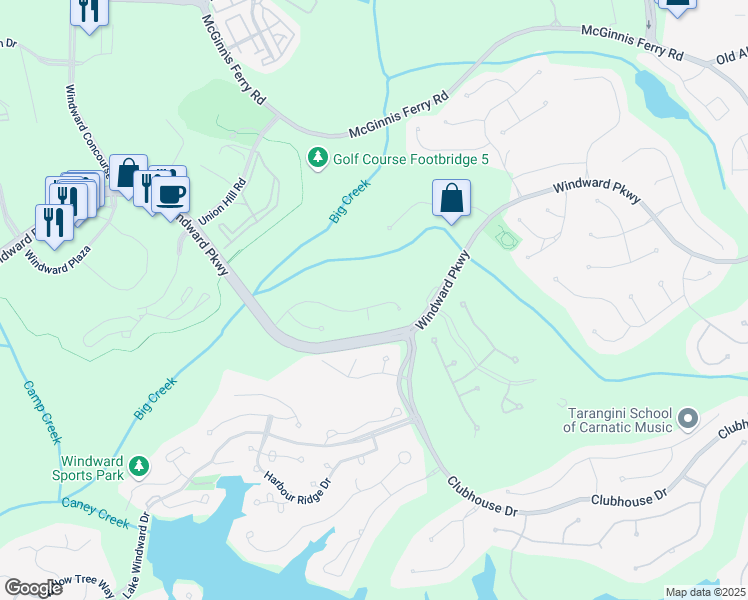 map of restaurants, bars, coffee shops, grocery stores, and more near 1280 Compass Pointe Crossing in Alpharetta