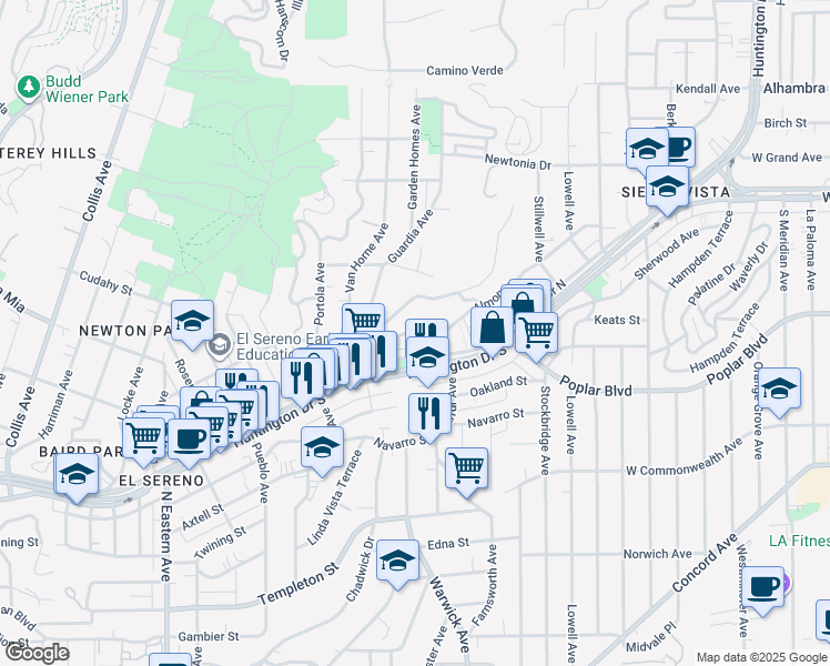 map of restaurants, bars, coffee shops, grocery stores, and more near 5172 Almont Street in Los Angeles