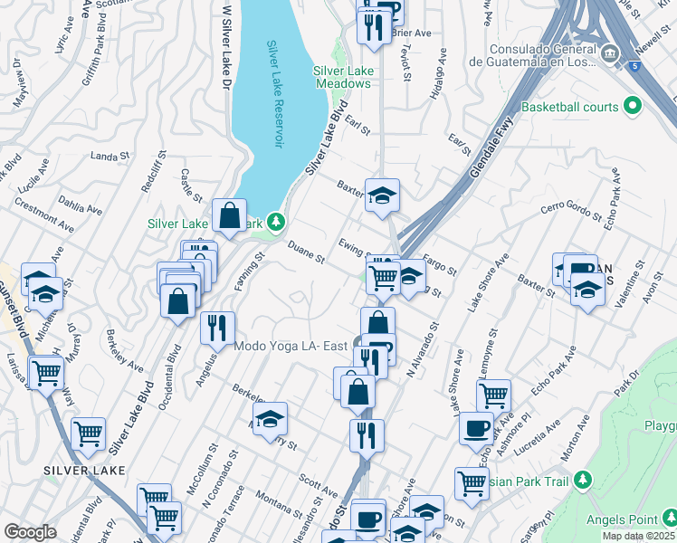 map of restaurants, bars, coffee shops, grocery stores, and more near 2264 Duane Street in Los Angeles
