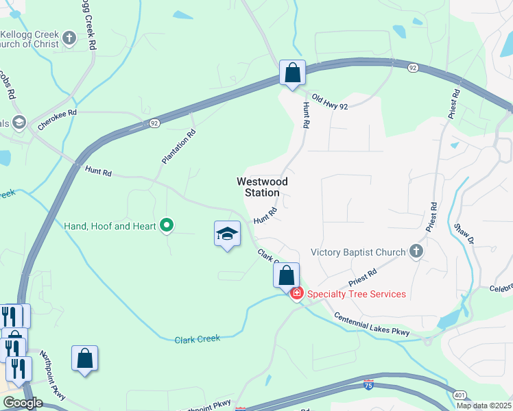 map of restaurants, bars, coffee shops, grocery stores, and more near 3110 Westwood Drive in Acworth