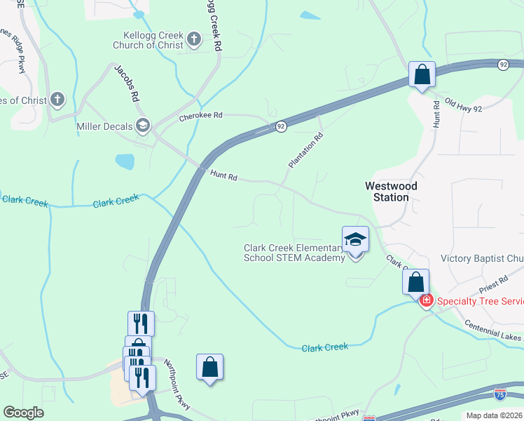 map of restaurants, bars, coffee shops, grocery stores, and more near 3333 Goodell Rd in Acworth