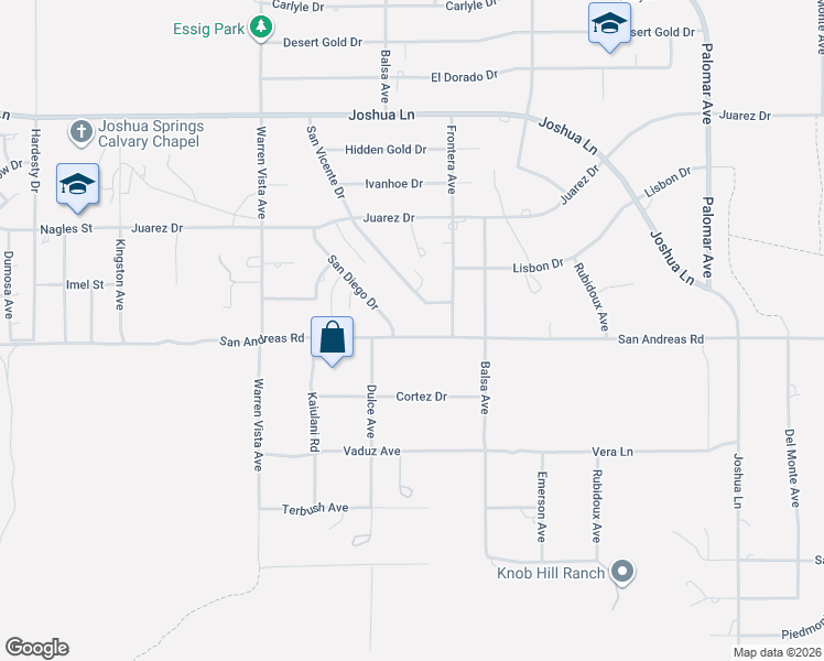 map of restaurants, bars, coffee shops, grocery stores, and more near 57980 San Andreas Road in Yucca Valley