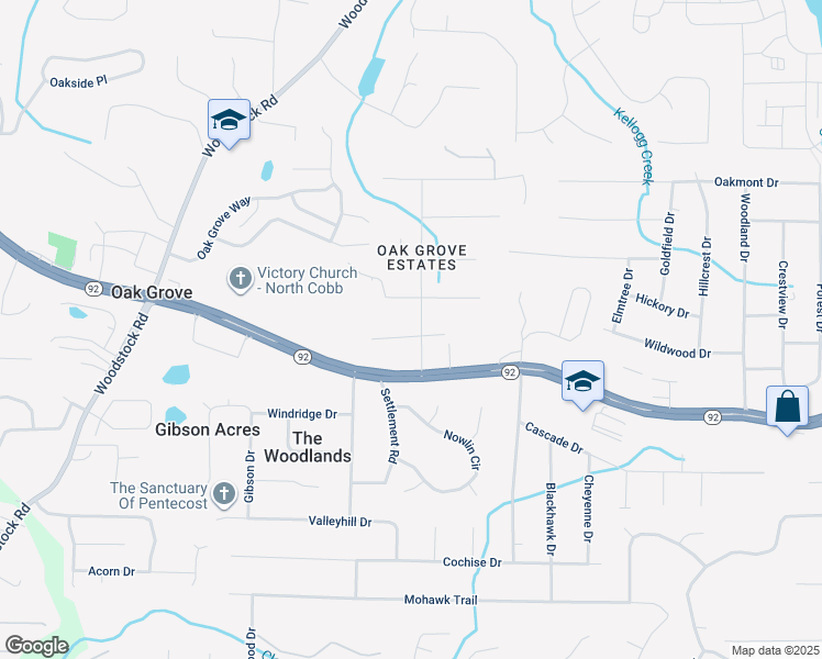 map of restaurants, bars, coffee shops, grocery stores, and more near 5565 Oak Grove Drive in Acworth