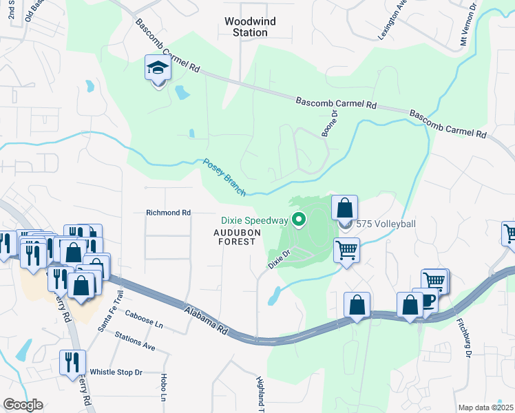 map of restaurants, bars, coffee shops, grocery stores, and more near 426 Robins Nest Court in Woodstock