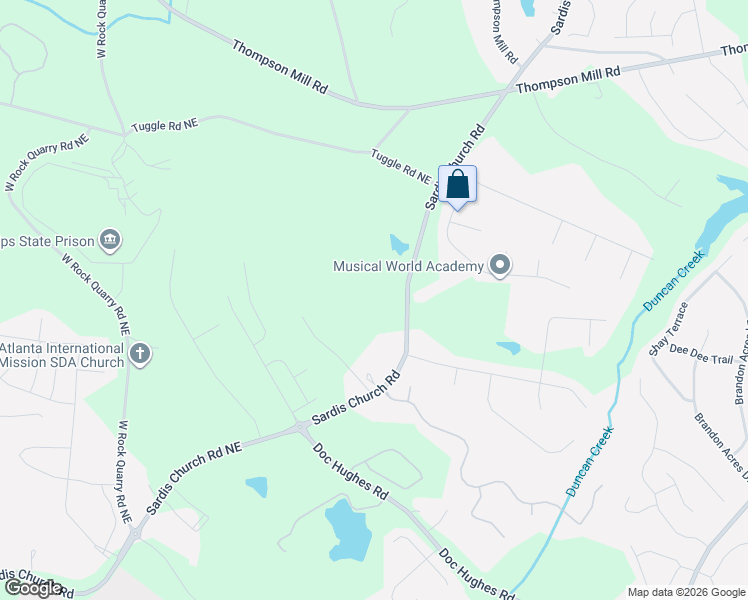 map of restaurants, bars, coffee shops, grocery stores, and more near 4144 Sardis Church Road in Buford
