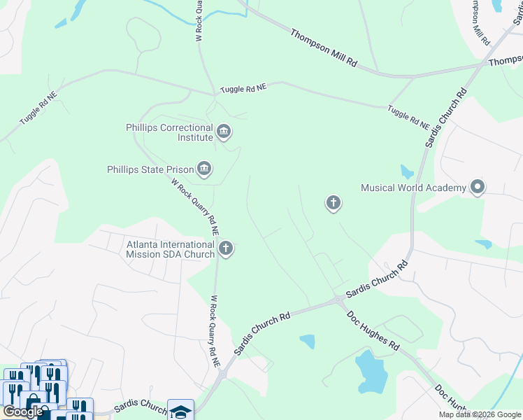 map of restaurants, bars, coffee shops, grocery stores, and more near 2677 Sardis Way in Buford