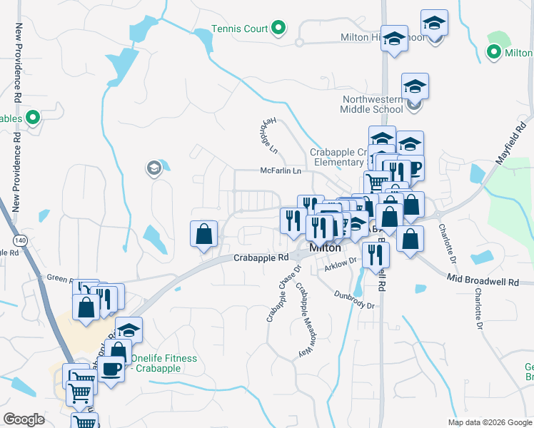 map of restaurants, bars, coffee shops, grocery stores, and more near 12689 Lecoma Trace in Milton