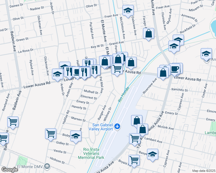 map of restaurants, bars, coffee shops, grocery stores, and more near 4719 El Monte Avenue in El Monte