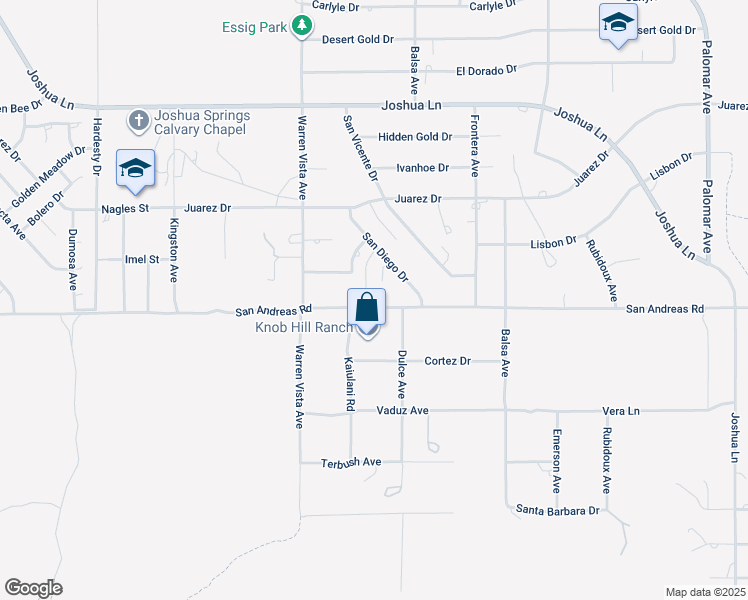 map of restaurants, bars, coffee shops, grocery stores, and more near 57844 San Andreas Road in Yucca Valley