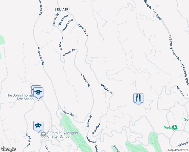 map of restaurants, bars, coffee shops, grocery stores, and more near 1063 Stradella Road in Los Angeles