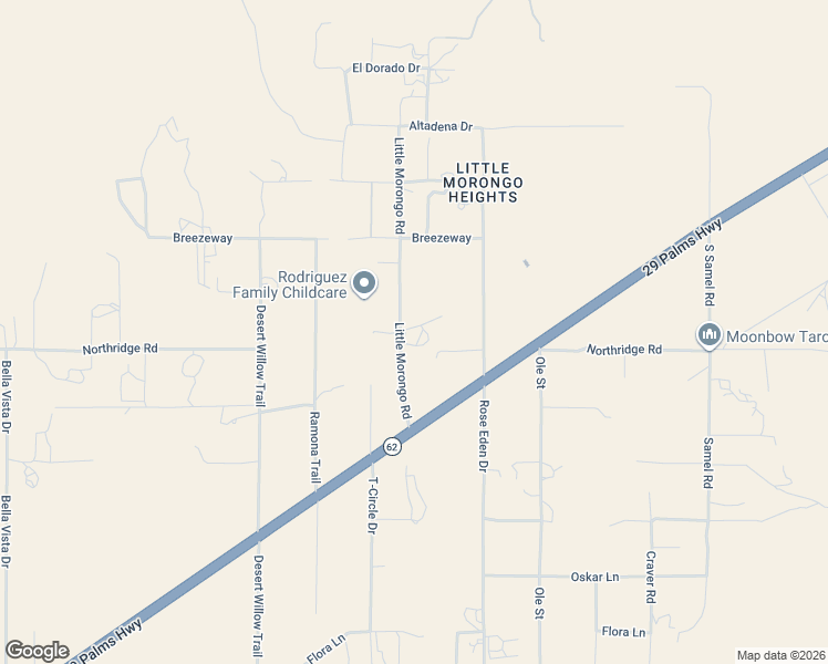 map of restaurants, bars, coffee shops, grocery stores, and more near 8887 Little Morongo Road in Morongo Valley