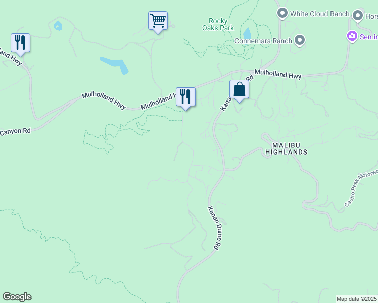 map of restaurants, bars, coffee shops, grocery stores, and more near 305 Vera Canyon Drive in Malibu