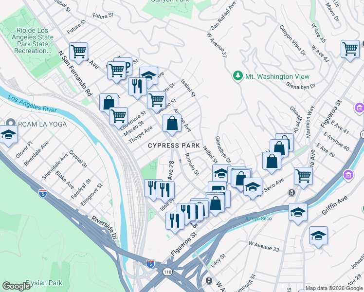 map of restaurants, bars, coffee shops, grocery stores, and more near 3320 Pepper Avenue in Los Angeles