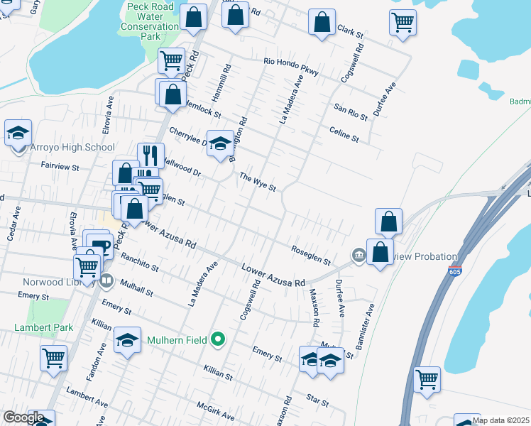 map of restaurants, bars, coffee shops, grocery stores, and more near 11928 Fairview Street in El Monte